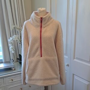 The Black Dog Womens Classic Cream Sherpa/Teddy Half Zip Pullover Pouch Pocket L
